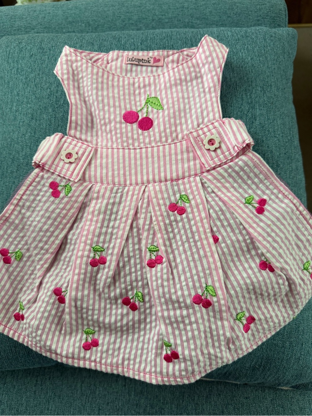 Lulupup Pink Striped Cherry Embroidered Dog Dressdog dress boutique